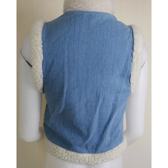 Vtg Sherpa Lined Vest Girls 14 Large Denim Embroidered 70s Hippie Sears Roebuck - Picture 2 of 8